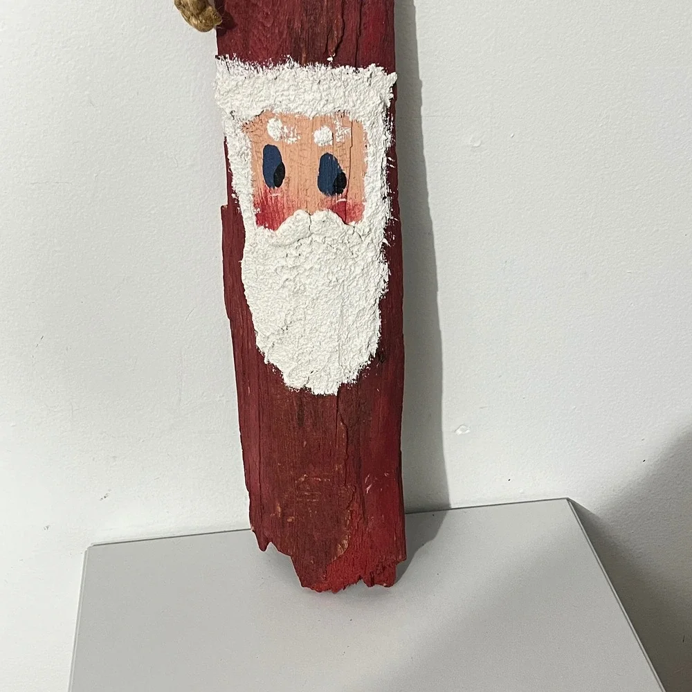 Vintage Santa Claus Wall Hanging  Red Rustic Driftwood Folk Art Decor